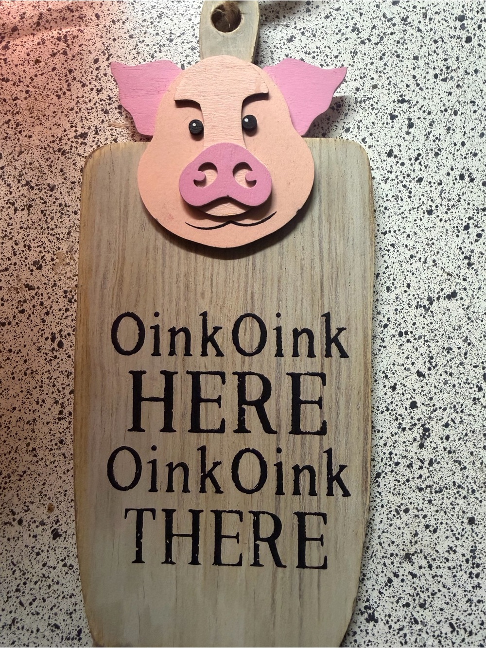 Rustic Pig Wall Hanging - Pink Pig Head ‘Oink Oink’ Sign